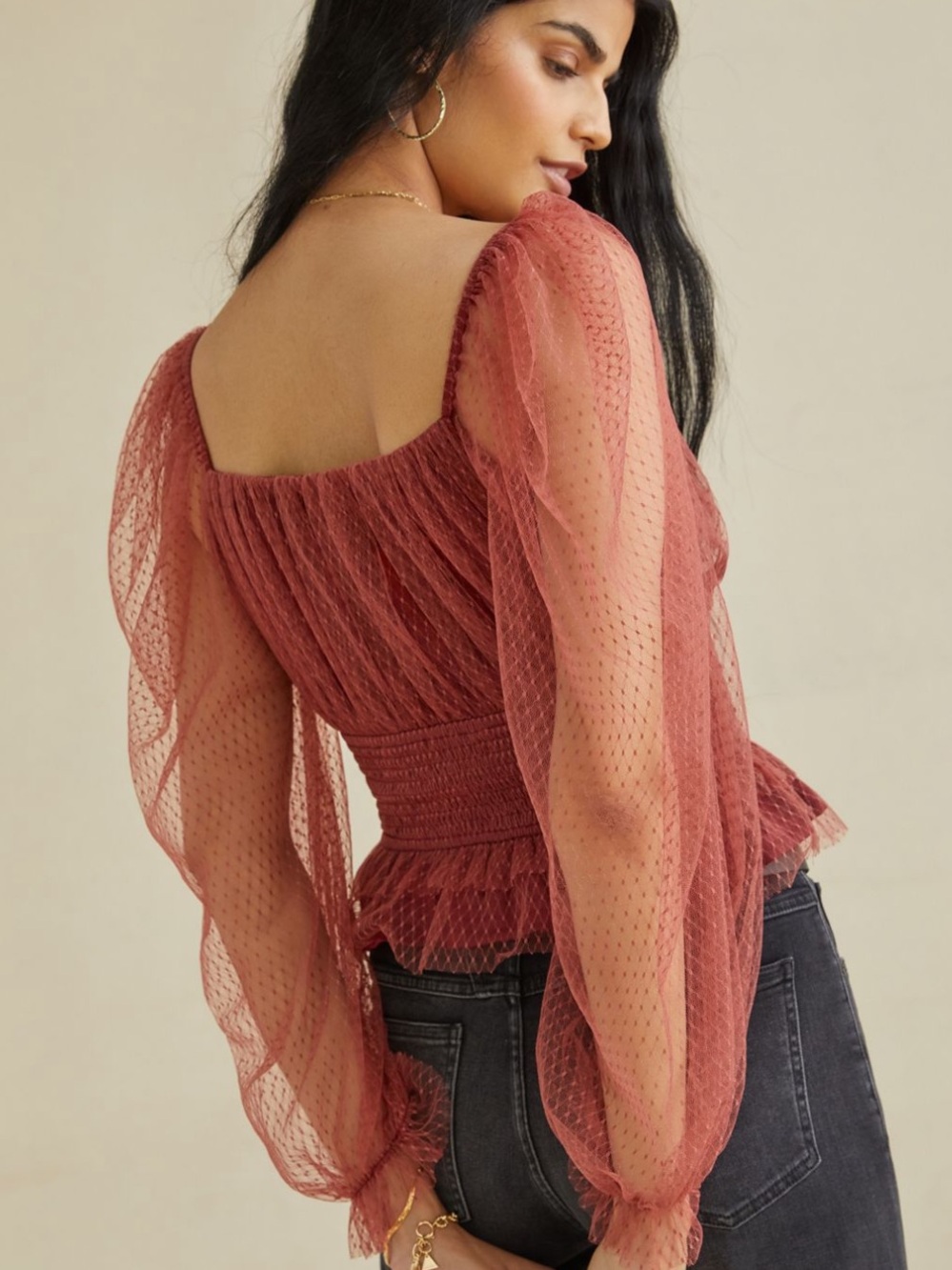 Anthropologie Burnt Sienna Sheer V-Neck Romantic Puff Sleeve Blouse π₯π€ - Picture 2 of 7
